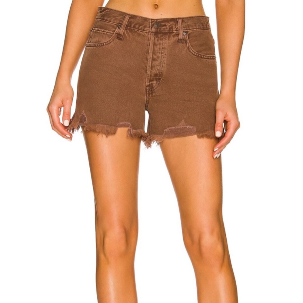 NWT Free People Makai Cut Off Denim Jean Shorts Washed Chocolate Brown size 25